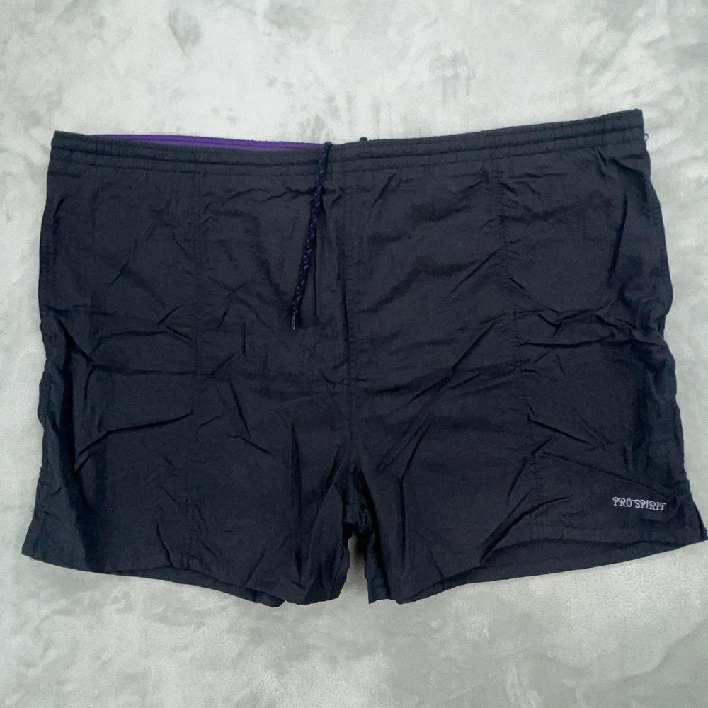 Pro Spirit‎ Mens XL Swim Trunks Black Purple Vintage Mesh Lined Nylon Shorts